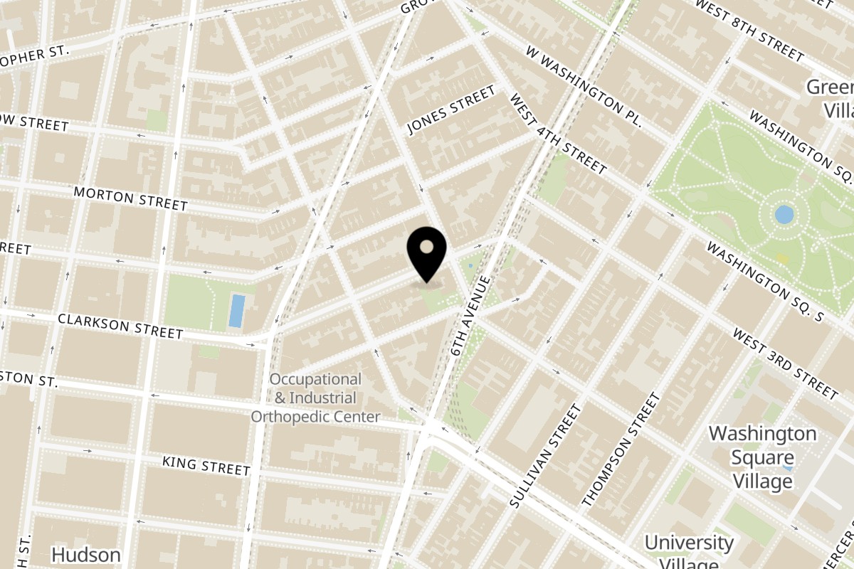 Map showing the location of Slicehaus Pizzeria on 30 Carmine St in New York
